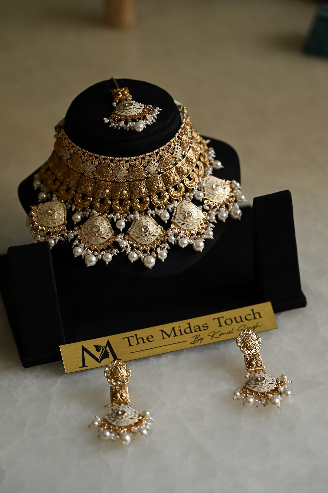 Riana bridal Gold Plated pearl Choker Set