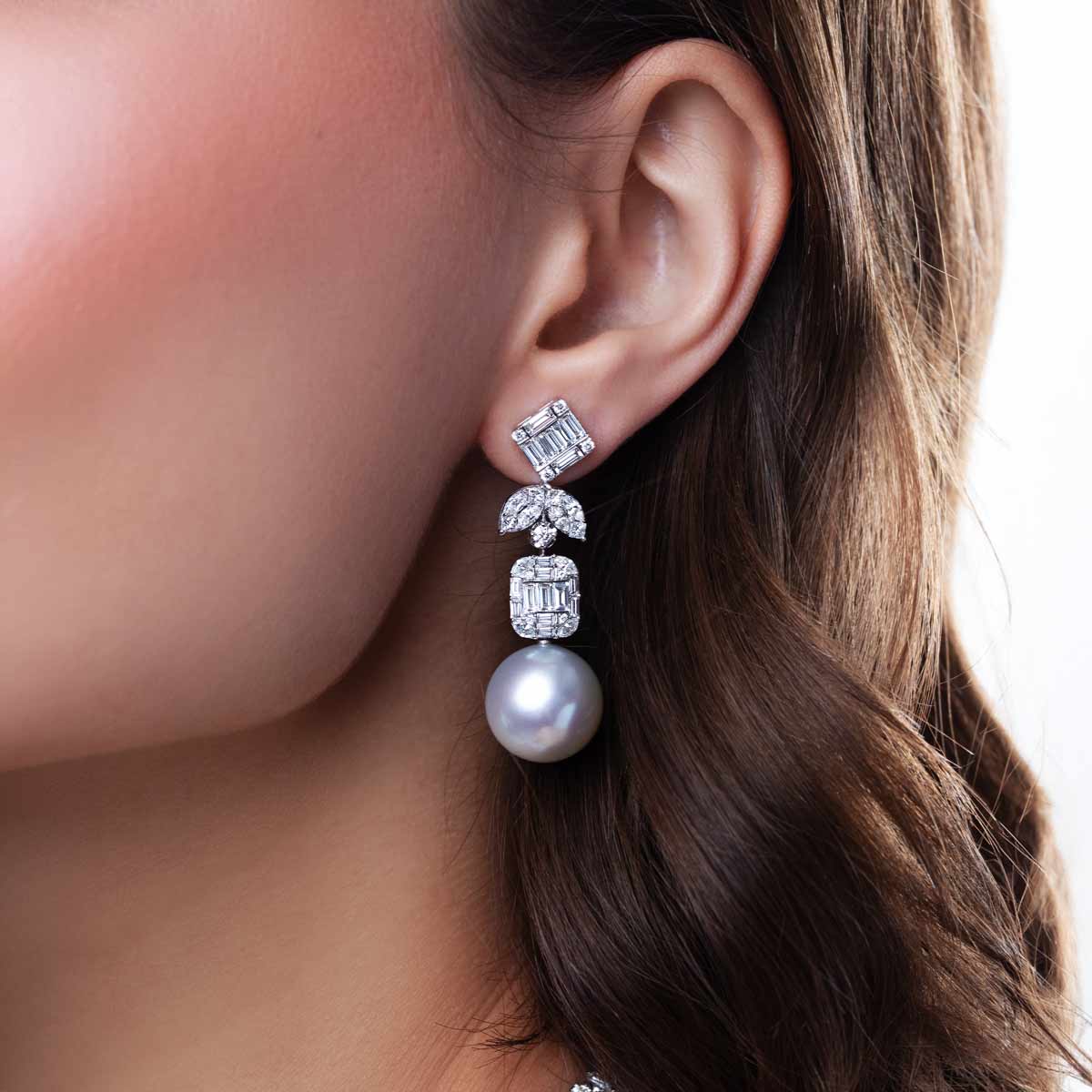 Pearl & Diamond Cascade Necklace Set