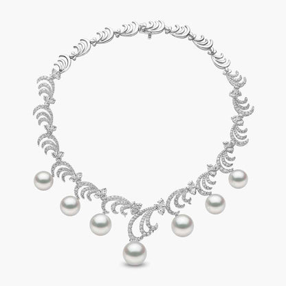 Radiant Pearl & Diamond Crescent Necklace Set