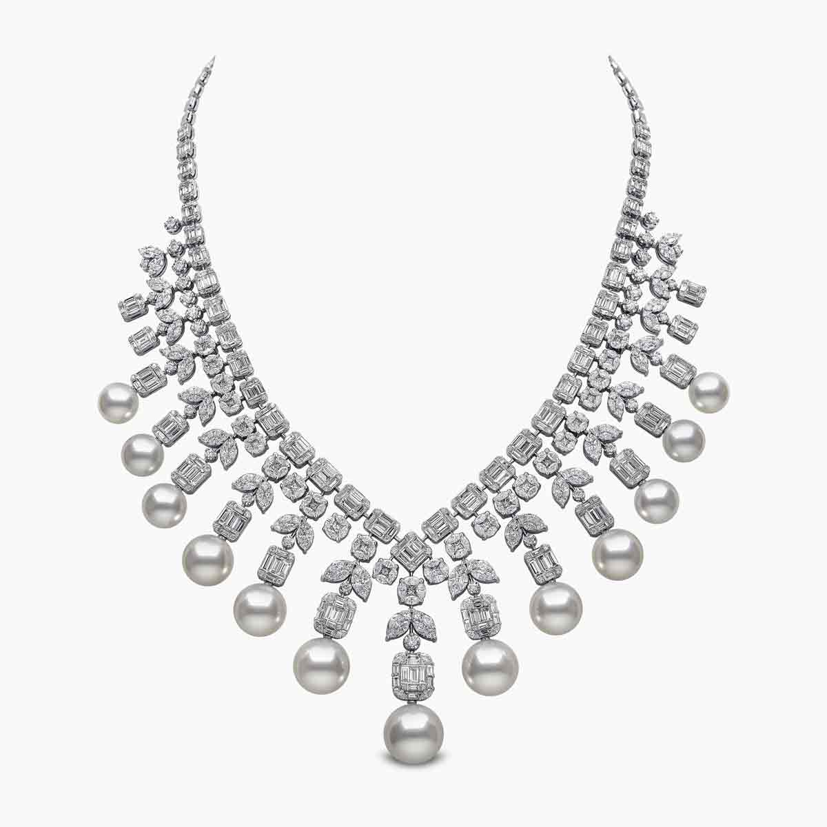 Pearl & Diamond Cascade Necklace Set