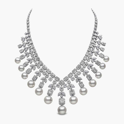 Pearl & Diamond Cascade Necklace Set