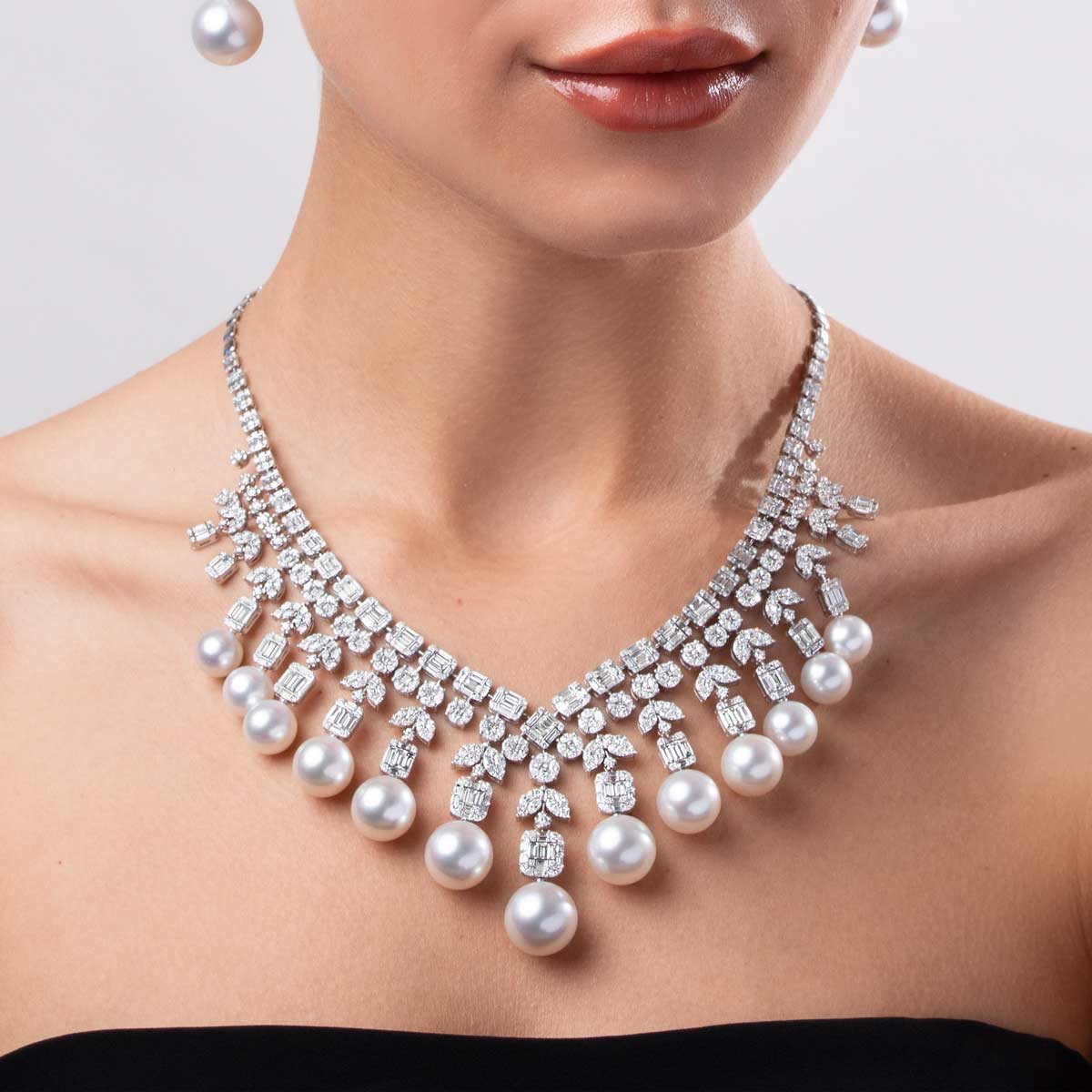 Pearl & Diamond Cascade Necklace Set