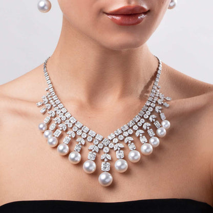Pearl & Diamond Cascade Necklace Set
