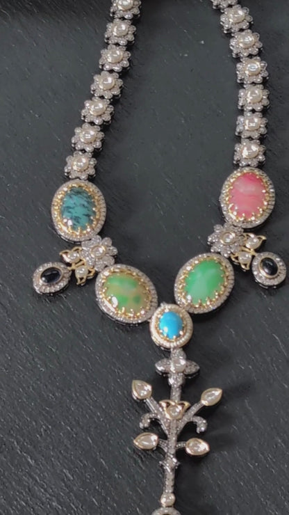 Winter Pastel Designer Inspired Gem Stone Necklace Set