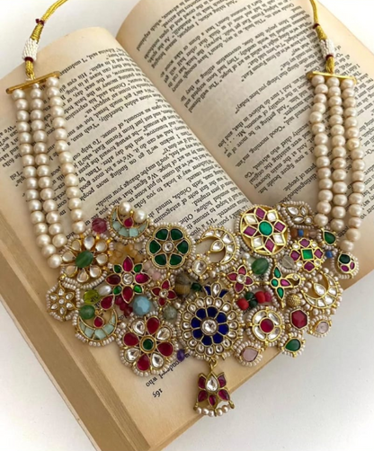 Statement Choker Necklace with Pearl Strands