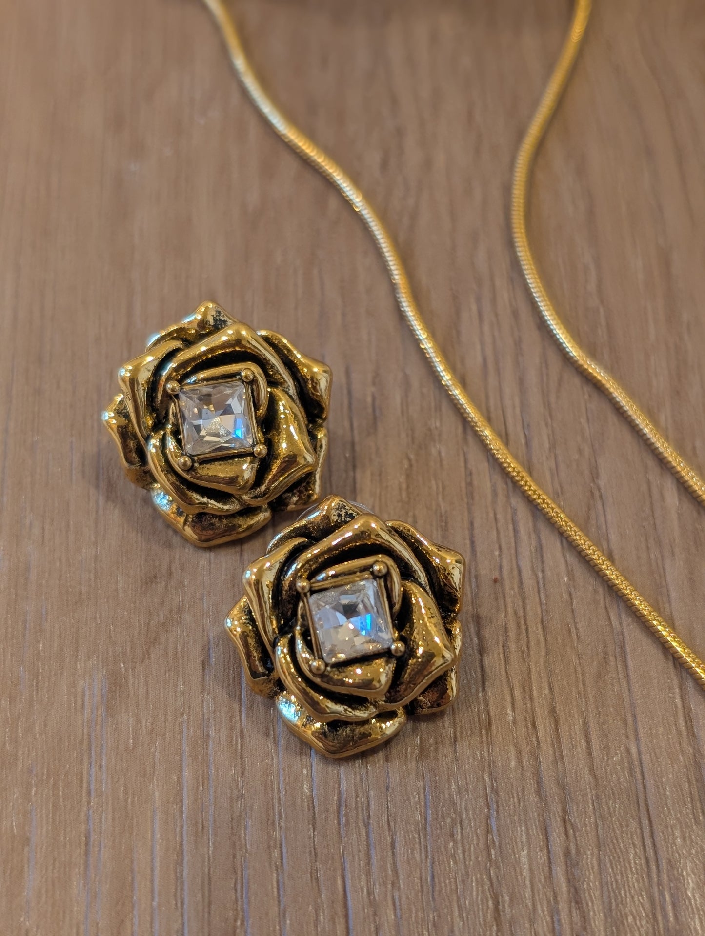 Rose Bloom Jewelry Set with Crystal Accents